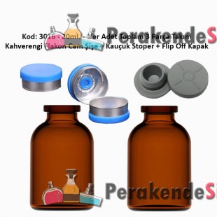 20/25ml. Flakon Amber Cam Şişe + Stoper + Flip Off Kapak