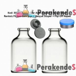 50ml. Flakon Renksiz Cam Şişe + Stoper + Flip Off Kapak