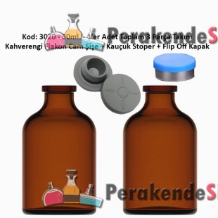 50ml. Flakon Amber Cam Şişe + Stoper + Flip Off Kapak
