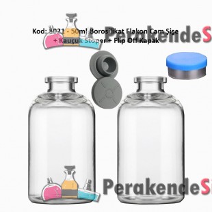 50ml. Borosilikat Cam Şişe + Stoper + Flip Off Kapak