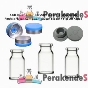 5ml. Flakon Renksiz Cam Şişe + Stoper + Flip Off Kapak