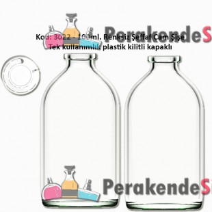 100ml. Kilitli Çakma Kapaklı Renksiz Flakon Cam Şişe Kod: 3022 