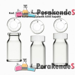 10ml. Kilitli Çakma Kapaklı Renksiz  Flakon Cam Şişe Kod: 3014 