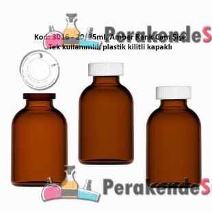 20ml. Kilitli Çakma Kapaklı Amber Flakon Şişe Kod: 3016
