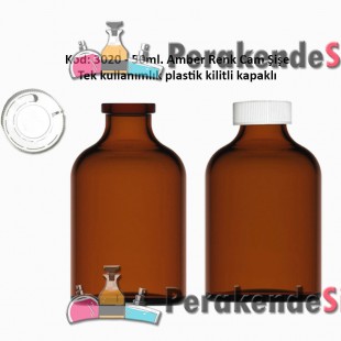 50ml. Kilitli Çakma Kapaklı Amber Flakon Şişe Kod: 3020 