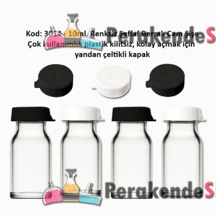 10ml. Kilitsiz Çakma Kapaklı Renksiz Flakon Cam Şişe Kod: 3014 