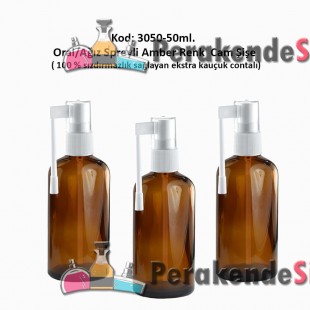 50ml. Ağız Spreyli Amber Renk Cam Şişe Kod: 3050 