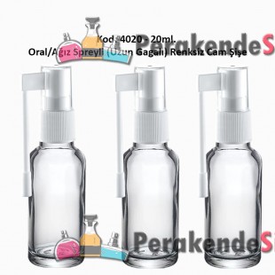 20ml. Ağız Spreyli Renksiz Cam Şişe Kod 4020 
