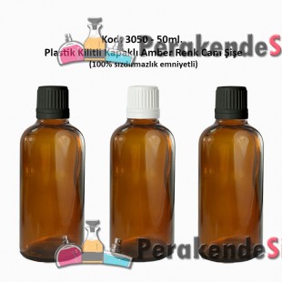 Kilitli Kapaklı Amber Cam Şişe 50ml Kod:  3050