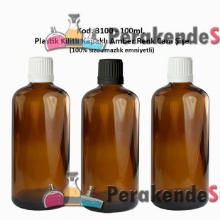 Kilitli Kapaklı Amber Cam Şişe 100ml Kod: 3100