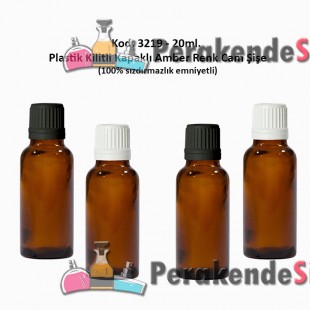 Kilitli Kapaklı Amber Cam Şişe 20ml Kod: 3219