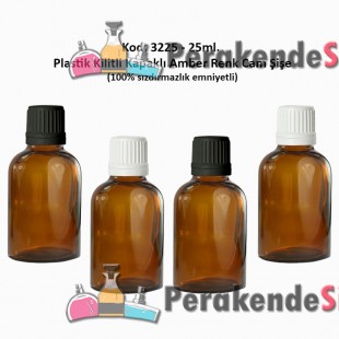 Kilitli Kapaklı Cam Şişe 25ml Kod: 3225