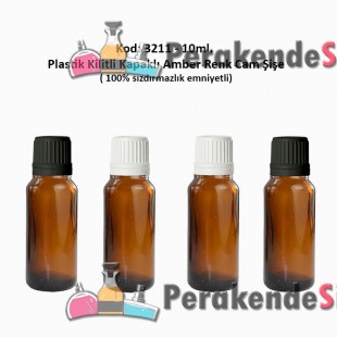 Kilitli Kapaklı Amber Cam Şişe 10ml Kod: 3211