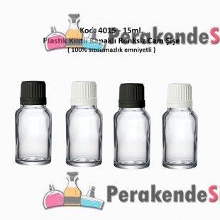 Kilitli Kapaklı Renksiz Cam Şişe 15ml Kod: 4015