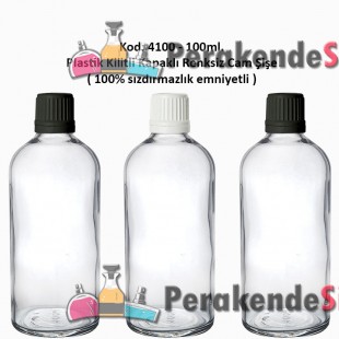 Kilitli Kapaklı Renksiz Cam Şişe 100ml Kod: 4100