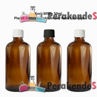 Kilitsiz Kapaklı Amber Cam Şişe 50ml Kod:  3050