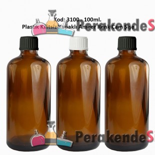 Kilitsiz Kapaklı Amber Cam Şişe 100ml Kod: 3100