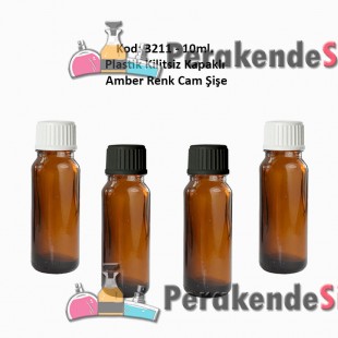 Kilitsiz Kapaklı Amber Cam Şişe 10ml Kod: 3211