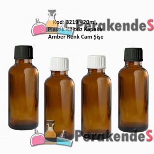 Kilitsiz Kapaklı Amber Cam Şişe 20ml Kod: 3219