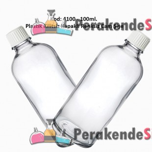 Kilitsiz Kapaklı Renksiz Cam Şişe 100ml Kod: 4100