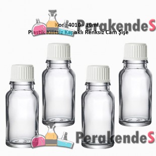 Kilitsiz Kapaklı Renksiz Cam Şişe 10ml Kod: 4010 