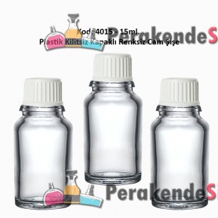Kilitsiz Kapaklı Renksiz Cam Şişe 15ml Kod: 4015