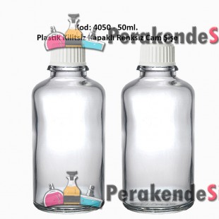 Kilitsiz Kapaklı Renksiz Cam Şişe 50ml Kod: 4050