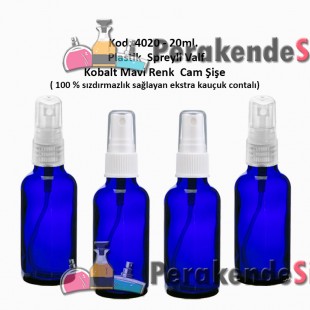 20ml. Plastik Spreyli MAVİ RENK CAM ŞİŞE Kod: 4020
