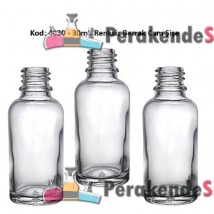 30ml. Renksiz Cam Şişe Kod:4030 