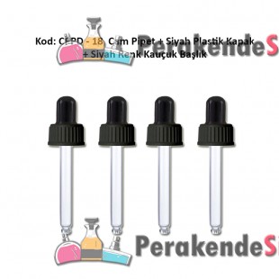Cam Pipet + Siyah Plastik Kapak + Siyah Silikon Başlıklı Damlalık Kod: CPPD-18