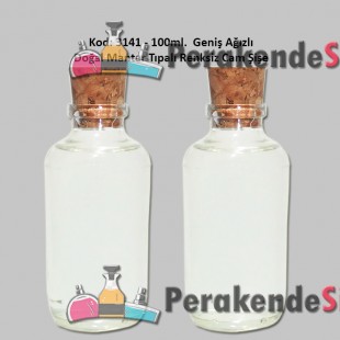 100ml. Mantar Tıpalı Geniş Ağız Cam Şişe Kod: 3141
