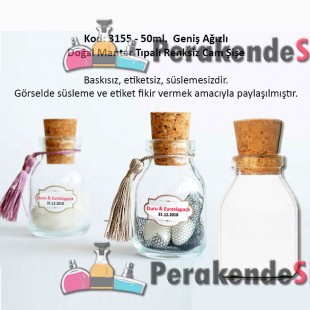 50ml. Mantar Tıpalı Geniş Ağız Cam Şişe Kod: 3155